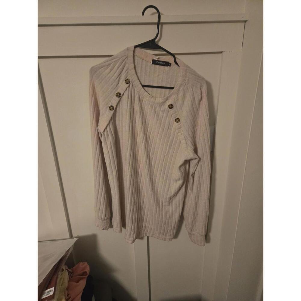 Automet Women's Ribbed Long Sleeve Knit Top with Shoulder Button Detail Size XL - Picture 2 of 2